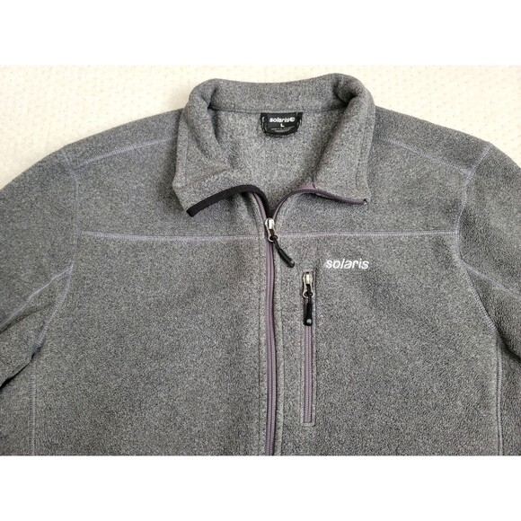 Solaris Mens Gray Fleece Jacket Full Zip Mock Neck Pockets Outdoors Casual, L - Picture 2 of 8